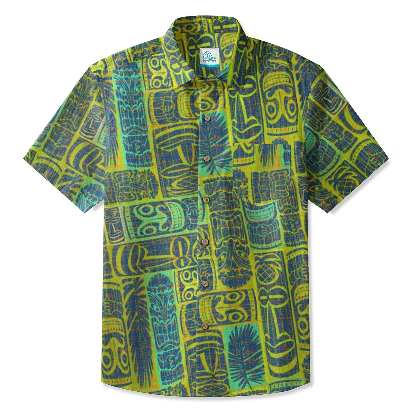 LeosWare® Men's Hawaiian Shirt Short Sleeve Button-up Breathable & Quick-Dry Aloha Sunset Tiki