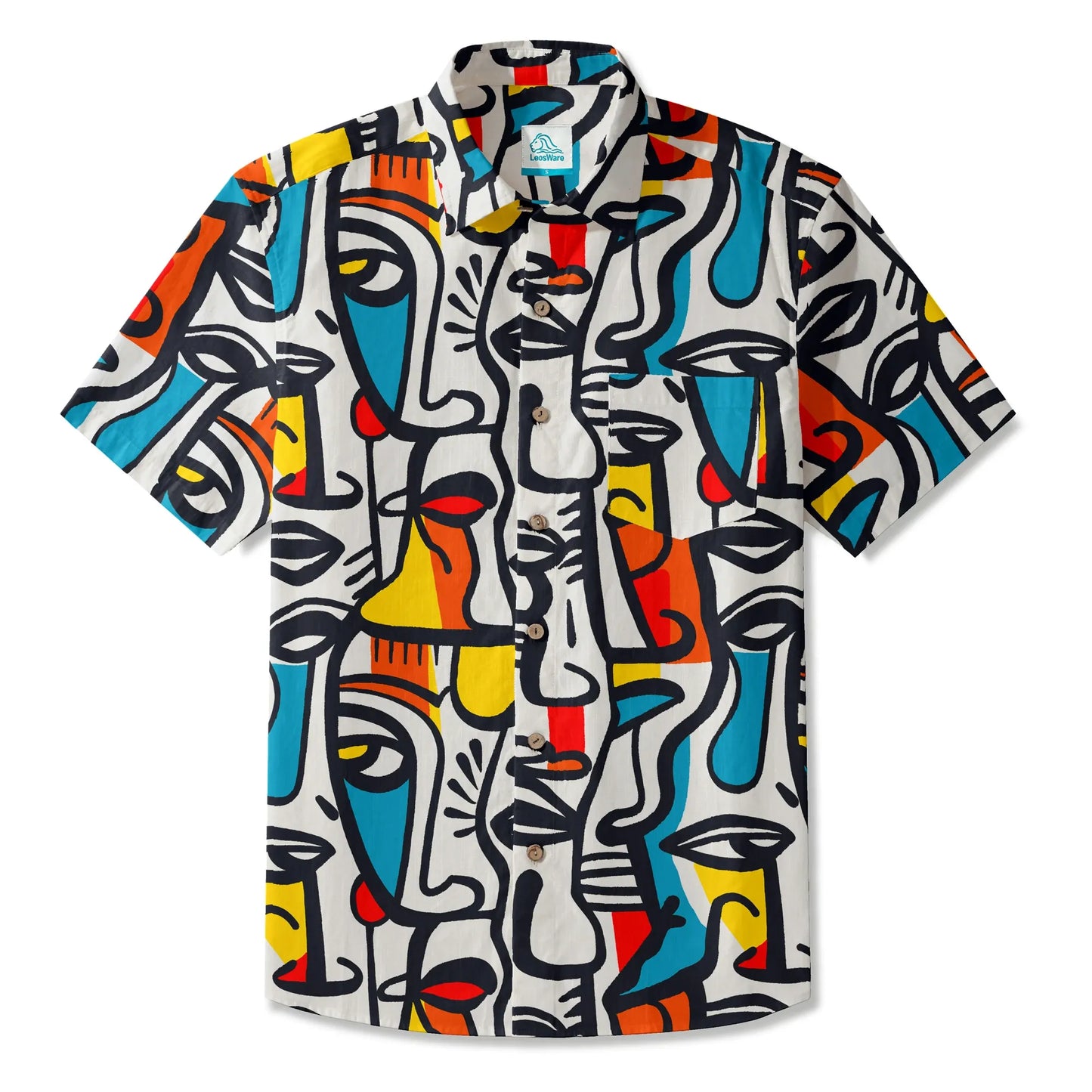 LeosWare® Men's Hawaiian Shirt Short Sleeve Button-up 100% Cotton Aloha Face Paint Palette