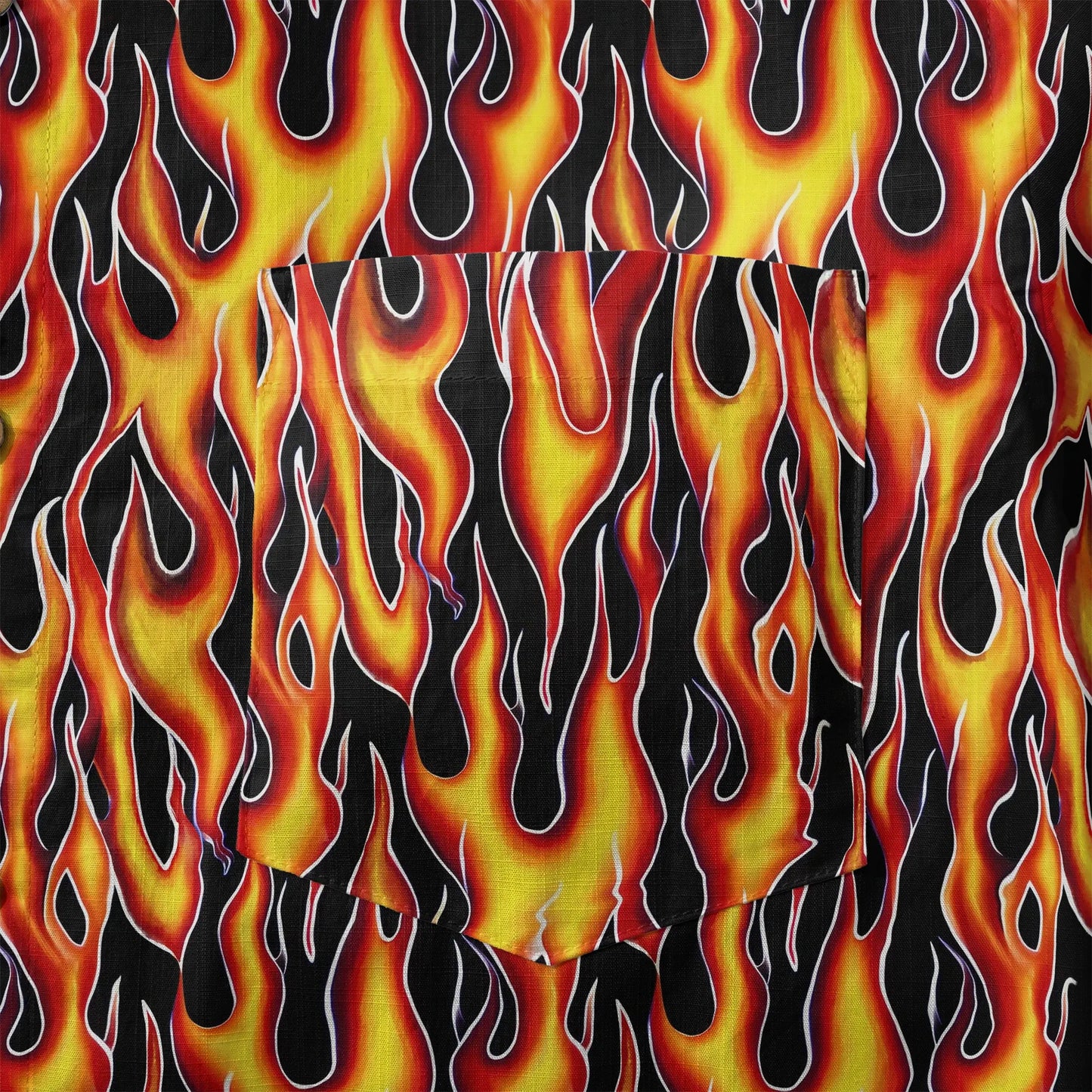 LeosWare® Flames Men's Hawaiian Shirt Short Sleeve Button-up 100% Cotton Yellow Aloha Flame Surge