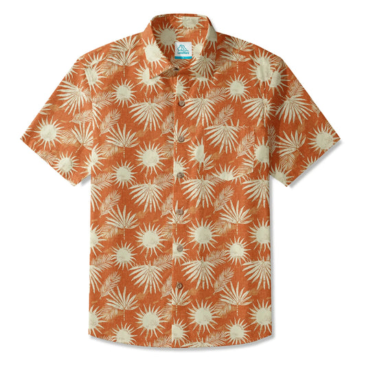 LeosWare® Men's Hawaiian Shirt Short Sleeve Button-up 100% Cotton Orange Aloha Orange Brown Coconut Shadow