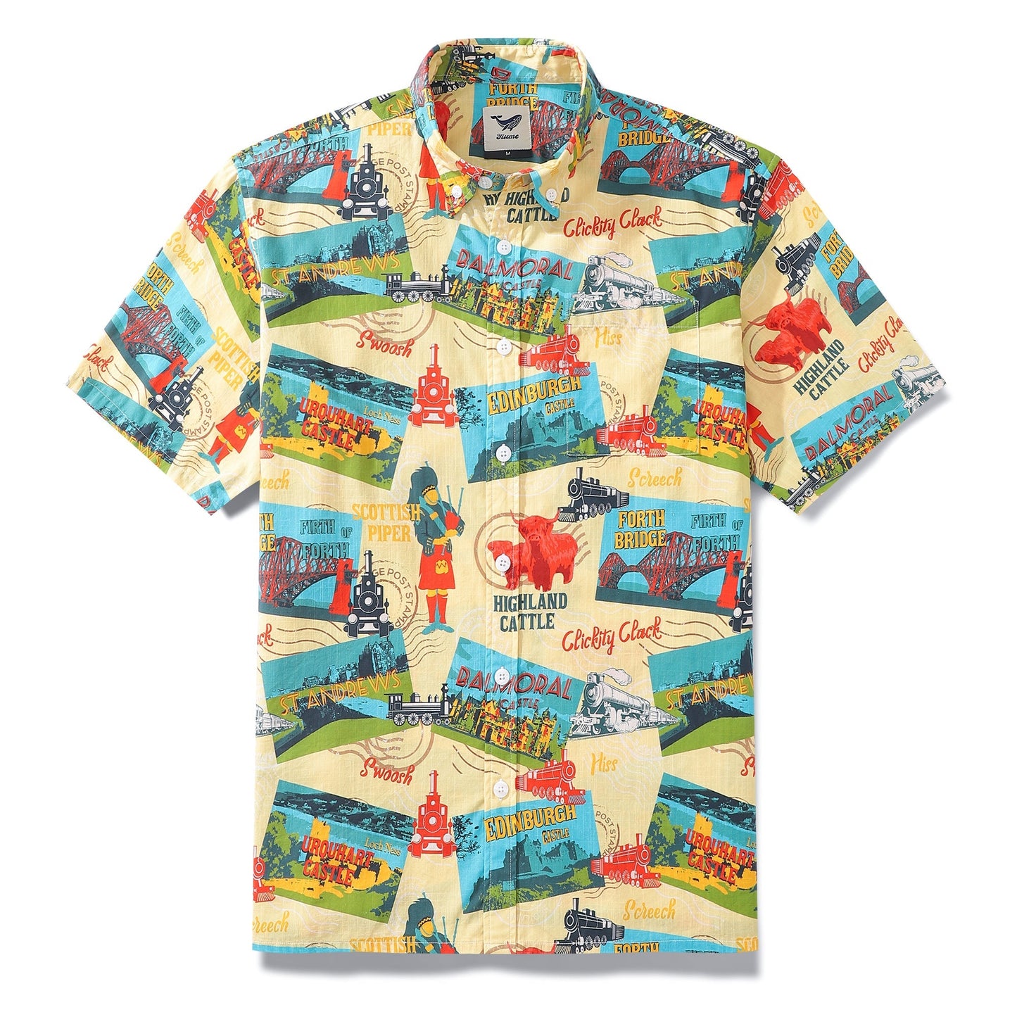 Men's Hawaiian Shirt Heritage Railway Scotland Print 1940s Vintage Short Sleeve Aloha Shirt