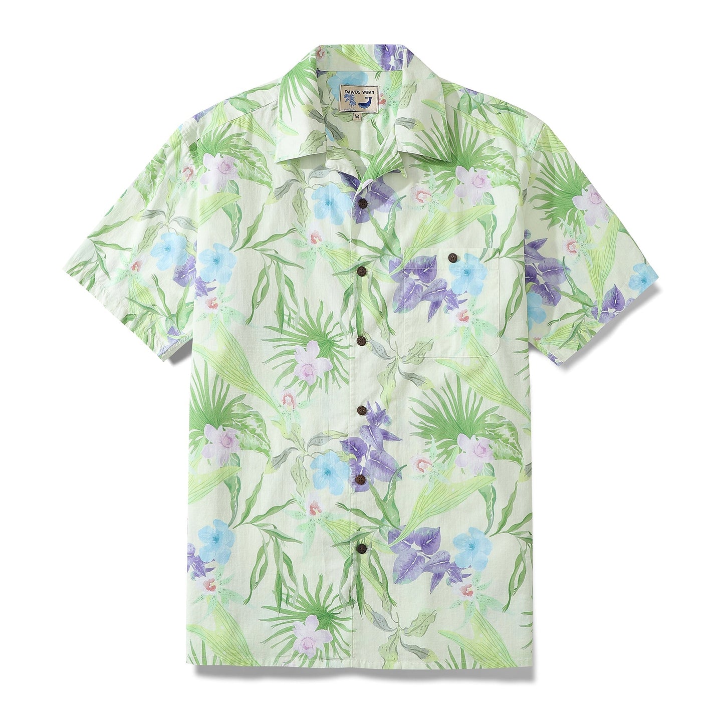Men's Hawaiian Shirt Green Tropical Floral Cotton Aloha Shirt Camp Shirt