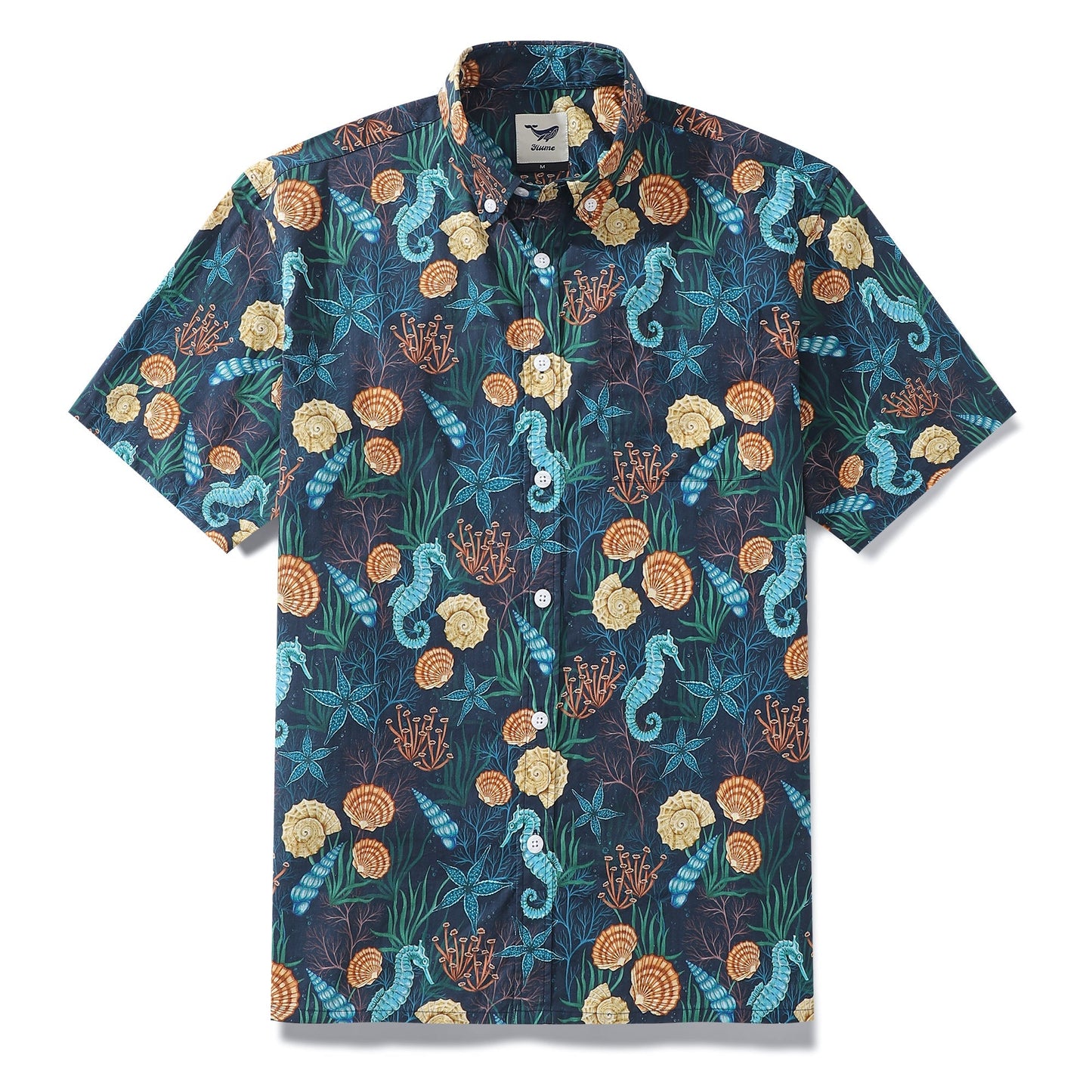 Men's Hawaiian Shirt Wonders of the Sea Print By Luova Flow Cotton Button-down Short Sleeve Aloha Shirt
