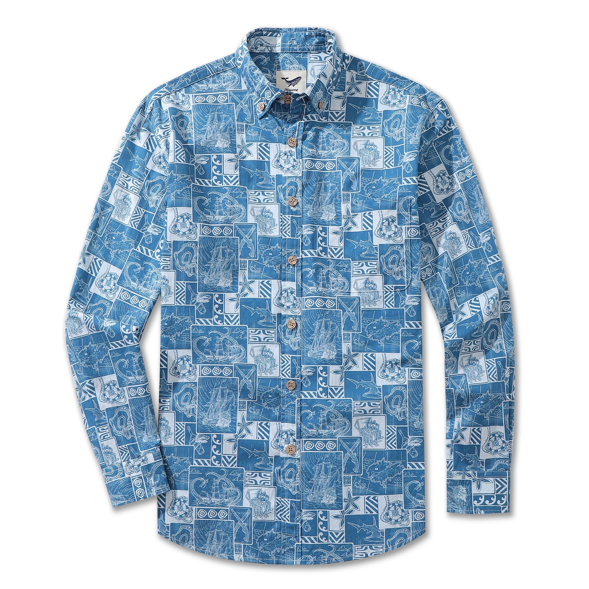 Men's Hawaiian Shirt Pirate's Adventure Cotton Button-down Long Sleeve Aloha Shirt
