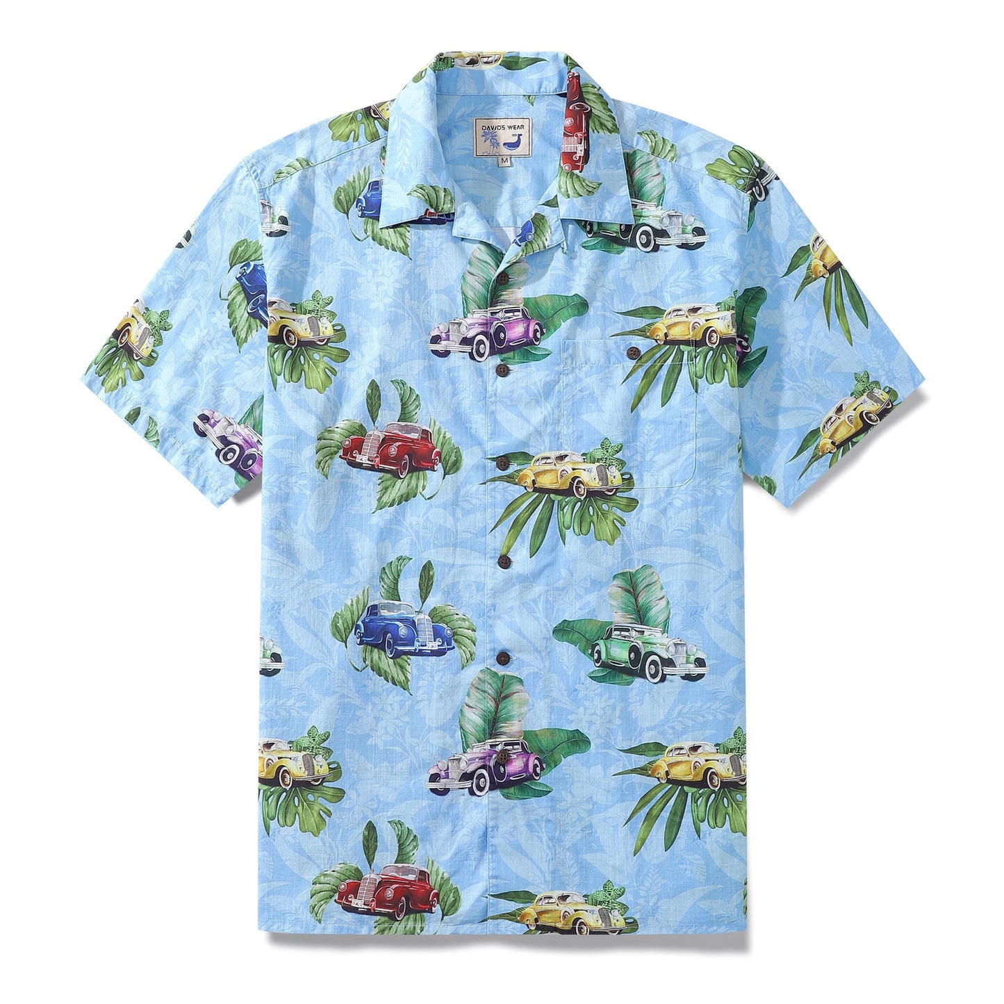 Hawaiian Shirt For Men Old-Fashioned Car Shirt Camp Collar 100% Cotton