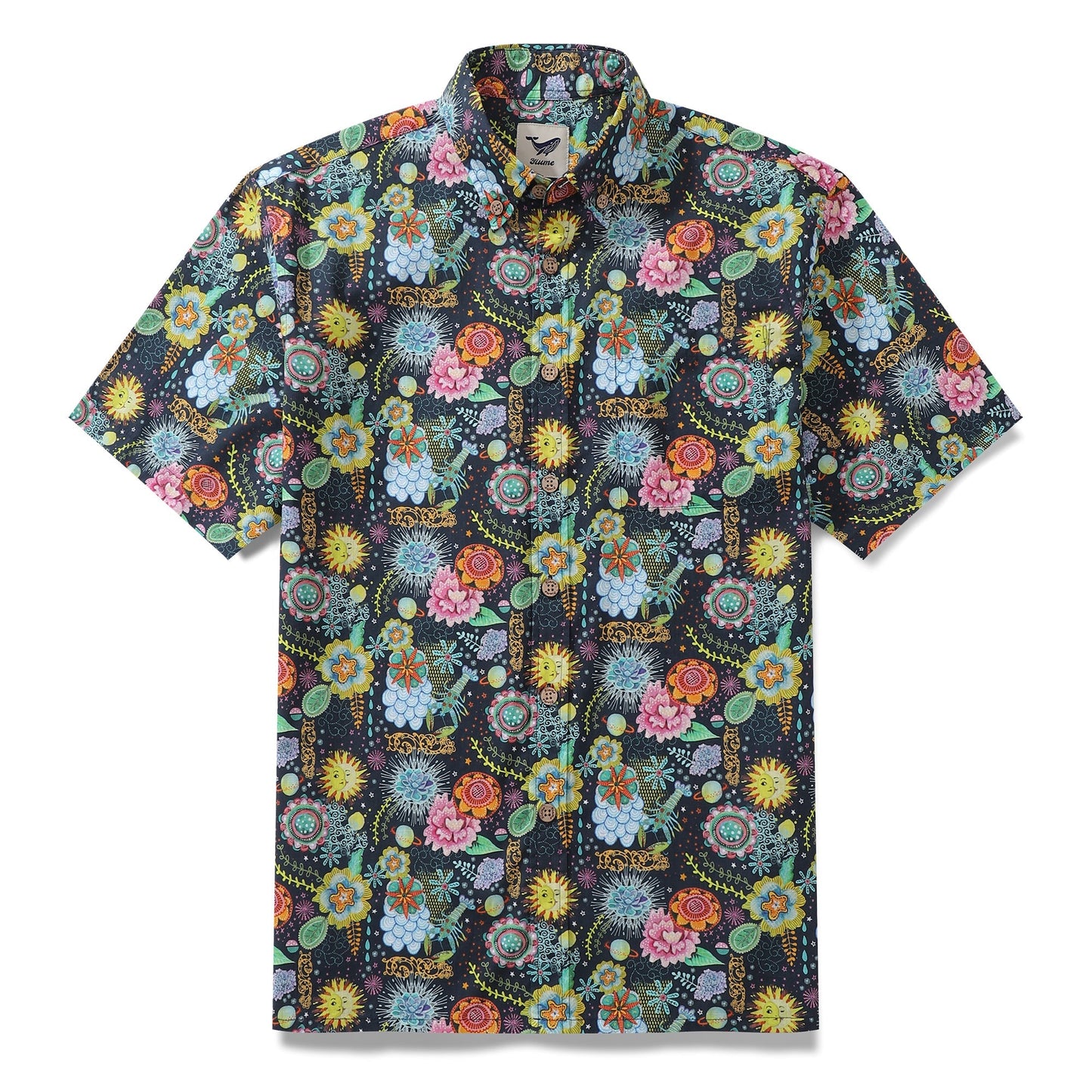 Men's Hawaiian Shirt Midnight Flowers By Caroline Bonne Müller Cotton Button-down Short Sleeve Aloha Shirt