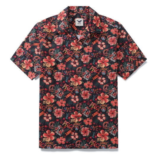 Hawaiian Shirt For Men Musical Hibiscus Shirt Camp Collar 100% Cotton