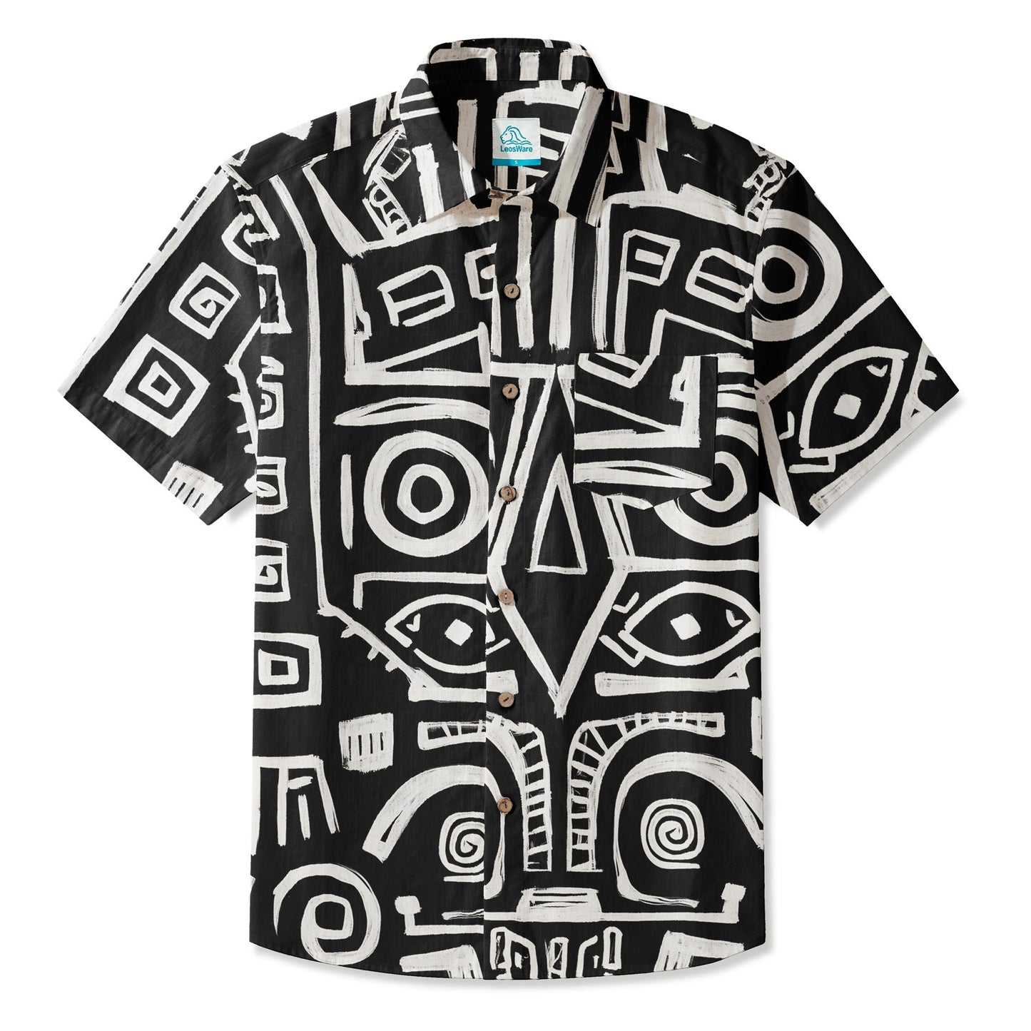 LeosWare® Men's Hawaiian Shirt Short Sleeve Button-up 95% Polyester, 5% Spandex Aloha Night Idol