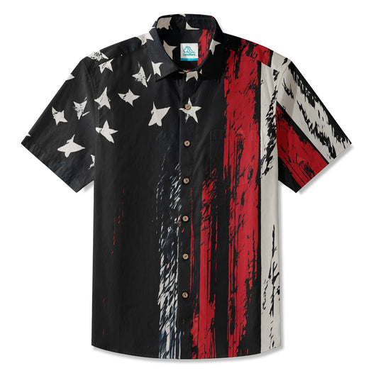 LeosWare® Men's Hawaiian Shirt Short Sleeve Button-up Breathable & Quick-Dry Aloha Black Flag
