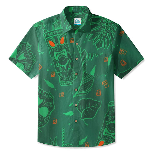 LeosWare® Men's Hawaiian Shirt Short Sleeve Button-up Premium polyester fabric Aloha A Tropical Treasure