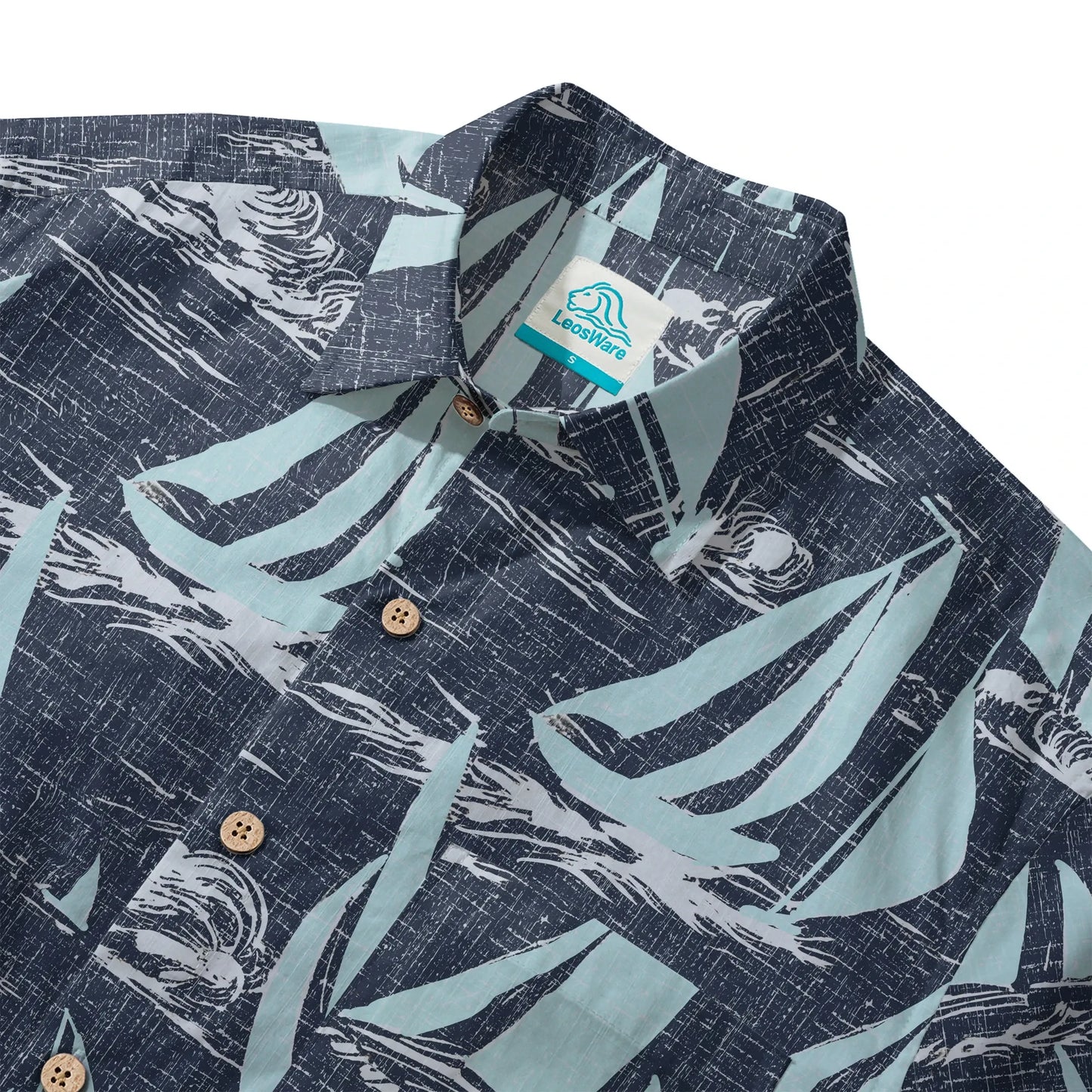 LeosWare® Sailboat Men's Hawaiian Shirt Short Sleeve Button-up 100% Cotton Blue Aloha Sailing To The Horizon