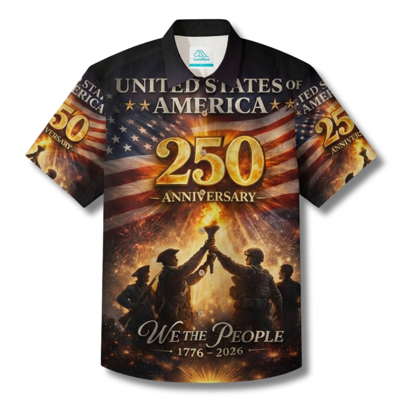 LeosWare® Men's Hawaiian Shirt Short Sleeve Button-up Breathable & Quick-Dry Aloha United States Independence Day 250th Anniversary