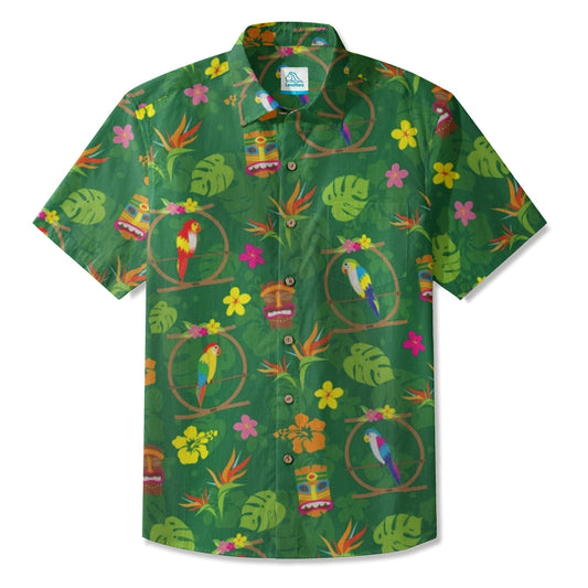 LeosWare® Men's Hawaiian Shirt Short Sleeve Button-up Breathable & Quick-Dry Aloha Jungle-inspired Tiki Art