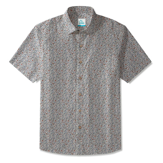 LeosWare® Men's Hawaiian Shirt Short Sleeve Button-up 100% Cotton Green Aloha Vintage Garden Elegance