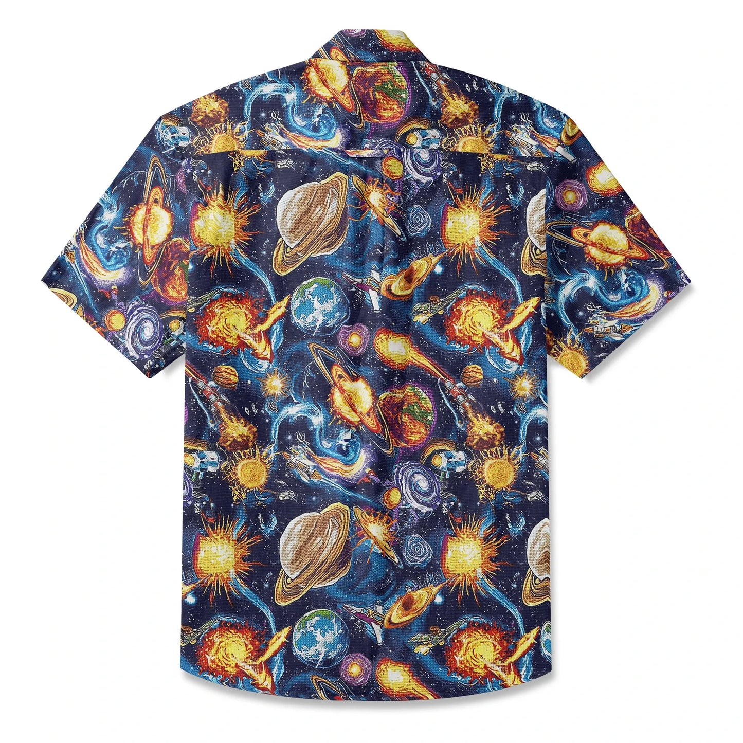 LeosWare® Men's Hawaiian Shirt Short Sleeve Button-up 100% Cotton Blue Aloha Journey Across The Stars