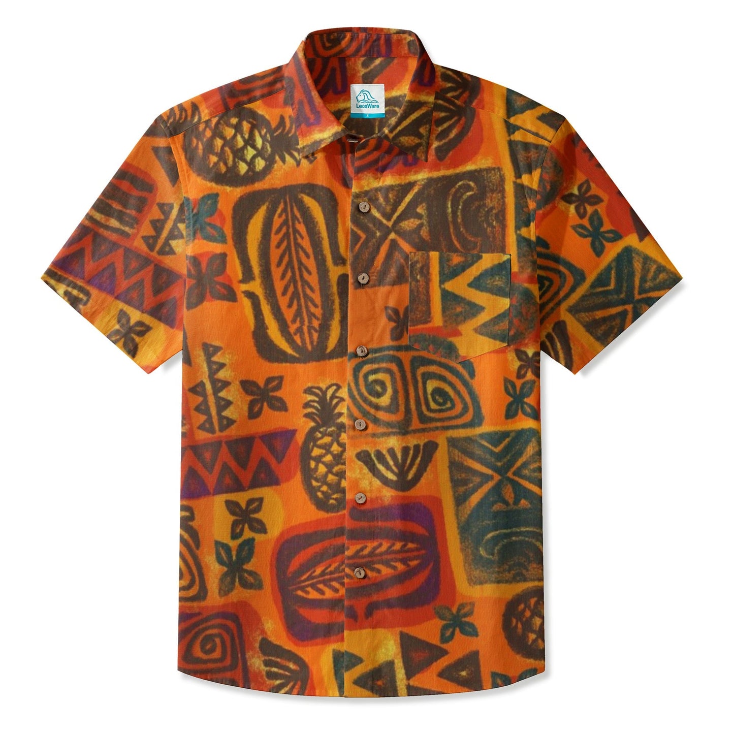 LeosWare® Men's Hawaiian Shirt Short Sleeve Button-up Premium polyester fabric Aloha Tropical Citrus Delight
