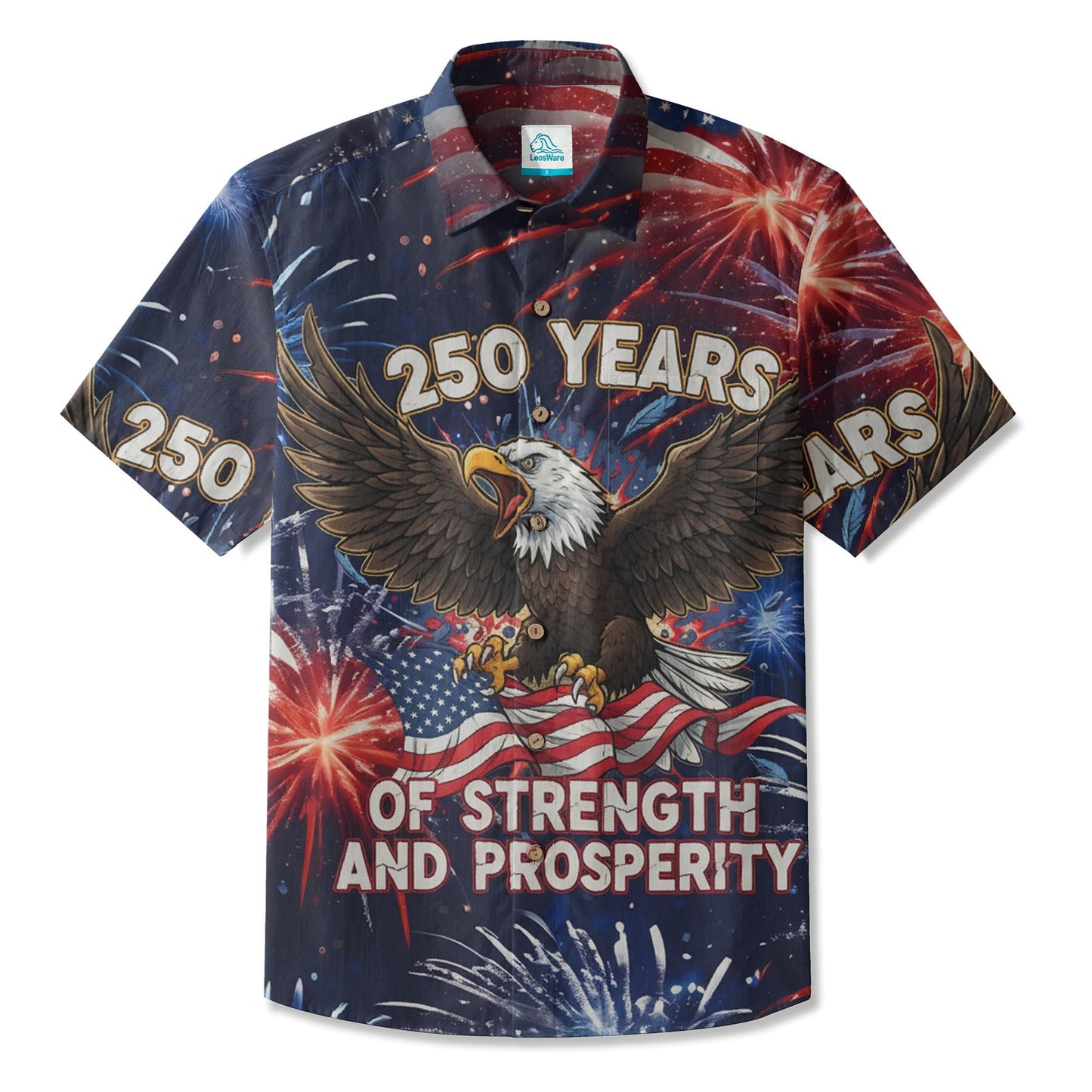 LeosWare® Men's Hawaiian Shirt Short Sleeve Button-up Breathable & Quick-Dry Aloha Freedom And Success On Independence Day