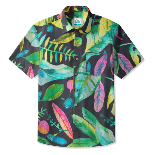 LeosWare® Men's Hawaiian Shirt Short Sleeve Button-up 95% Polyester, 5% Spandex Aloha City Oasis