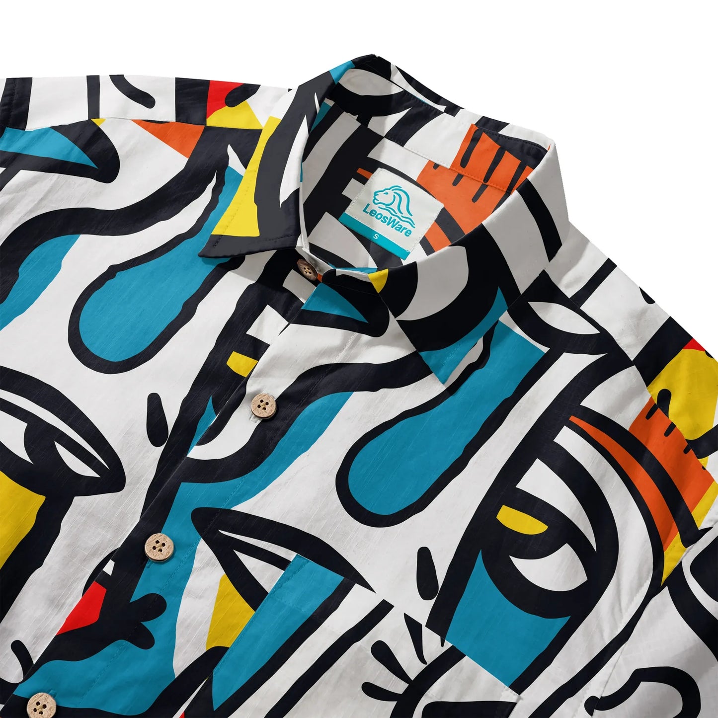 LeosWare® Men's Hawaiian Shirt Short Sleeve Button-up 100% Cotton Aloha Face Paint Palette