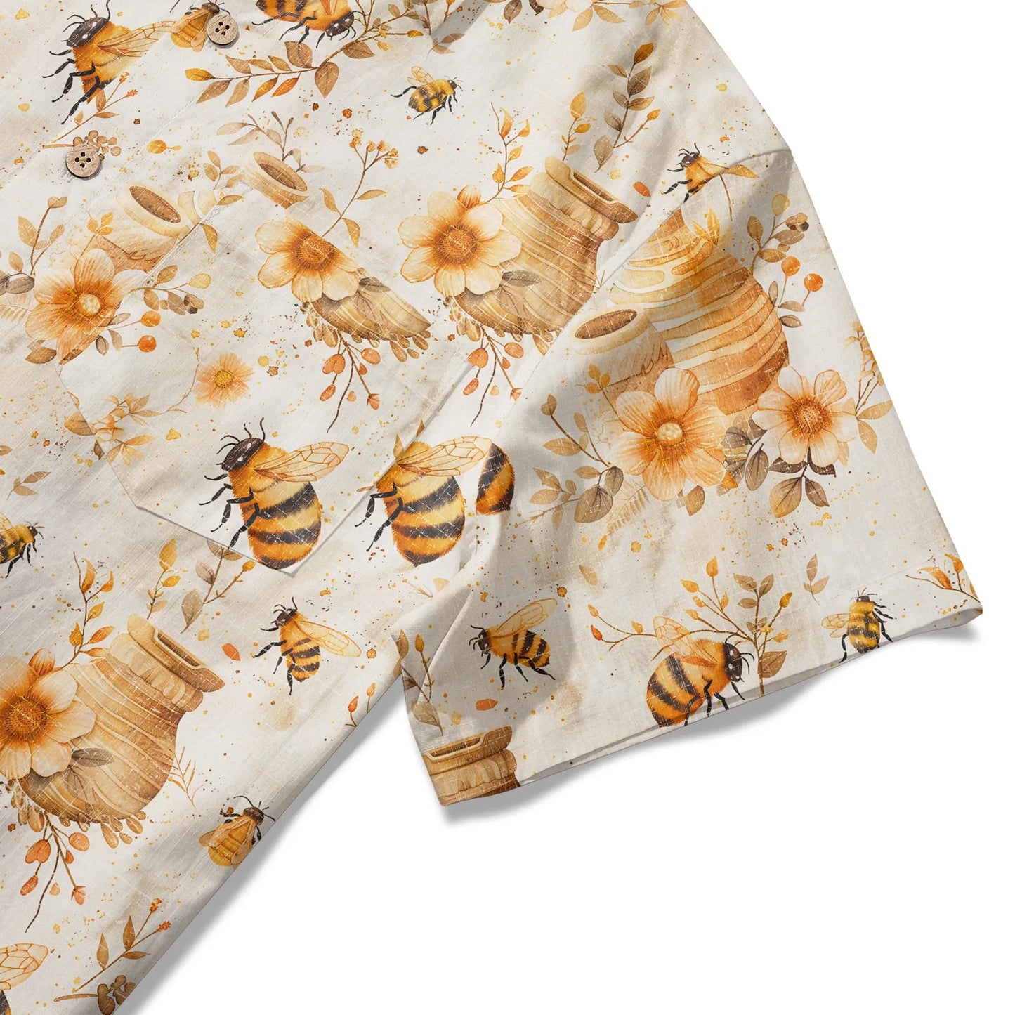 LeosWare® Men's Hawaiian Shirt Short Sleeve Button-up 100% Cotton Yellow Aloha Autumn Harvest In The Honey Garden Bee