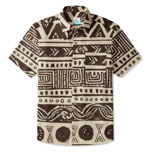 LeosWare® Men's Hawaiian Shirt Short Sleeve Button-up 95% Polyester, 5% Spandex Aloha Earth Imprints
