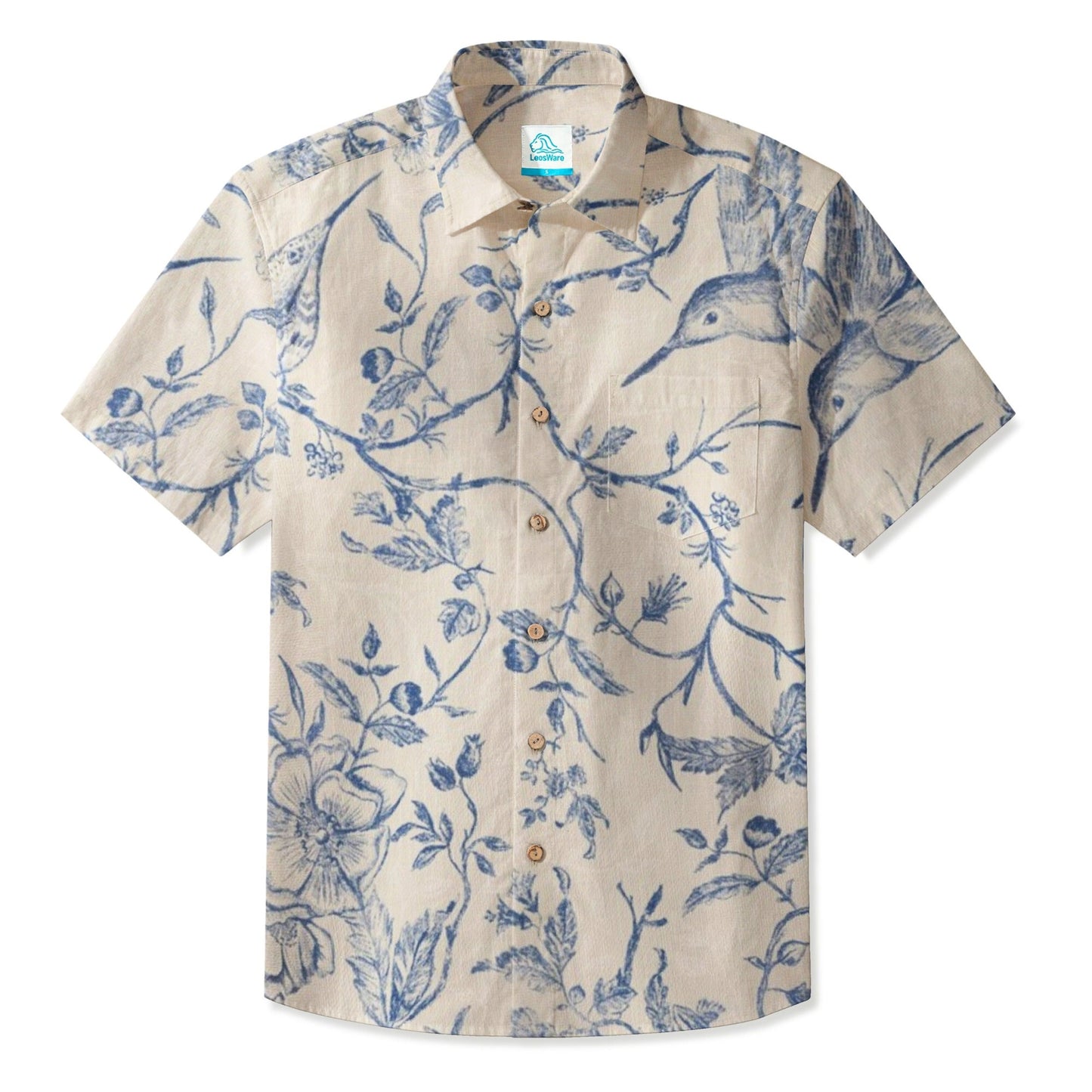 LeosWare® Men's Hawaiian Shirt Short Sleeve Button-up Breathable & Quick-Dry Aloha Garden In Blue