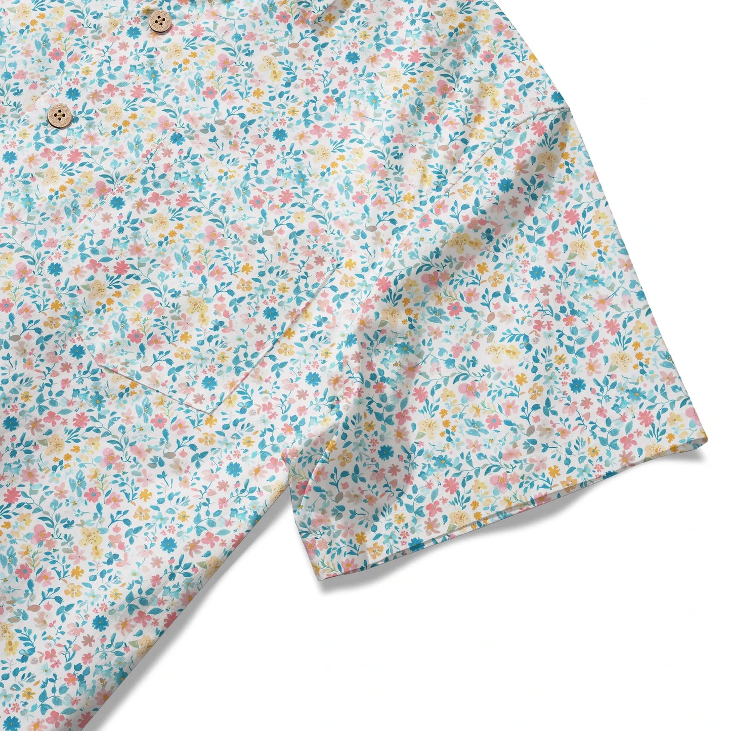 LeosWare® Flower Men's Hawaiian Shirt Short Sleeve Button-up 100% Cotton Beige Aloha Spring Whispers