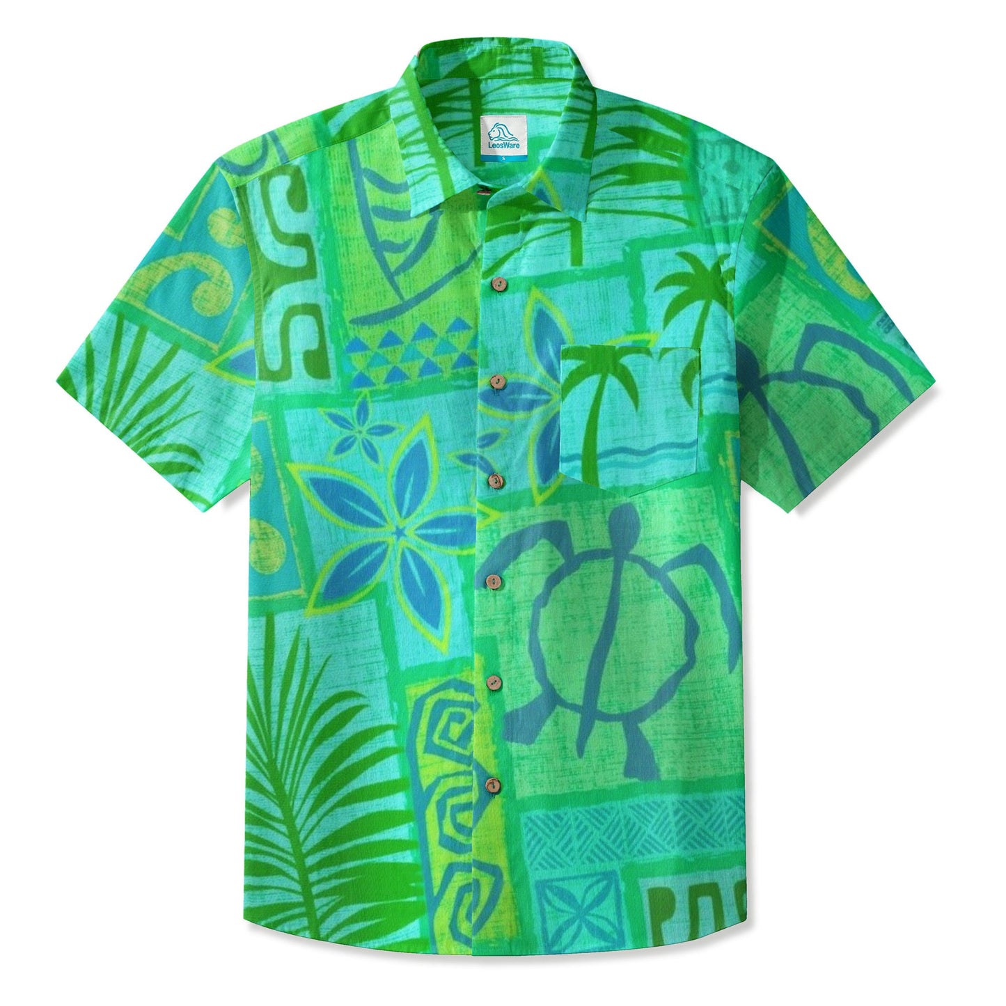 LeosWare® Men's Hawaiian Shirt Short Sleeve Button-up Breathable & Quick-Dry Aloha Tiki Mood(Burnt Orange)