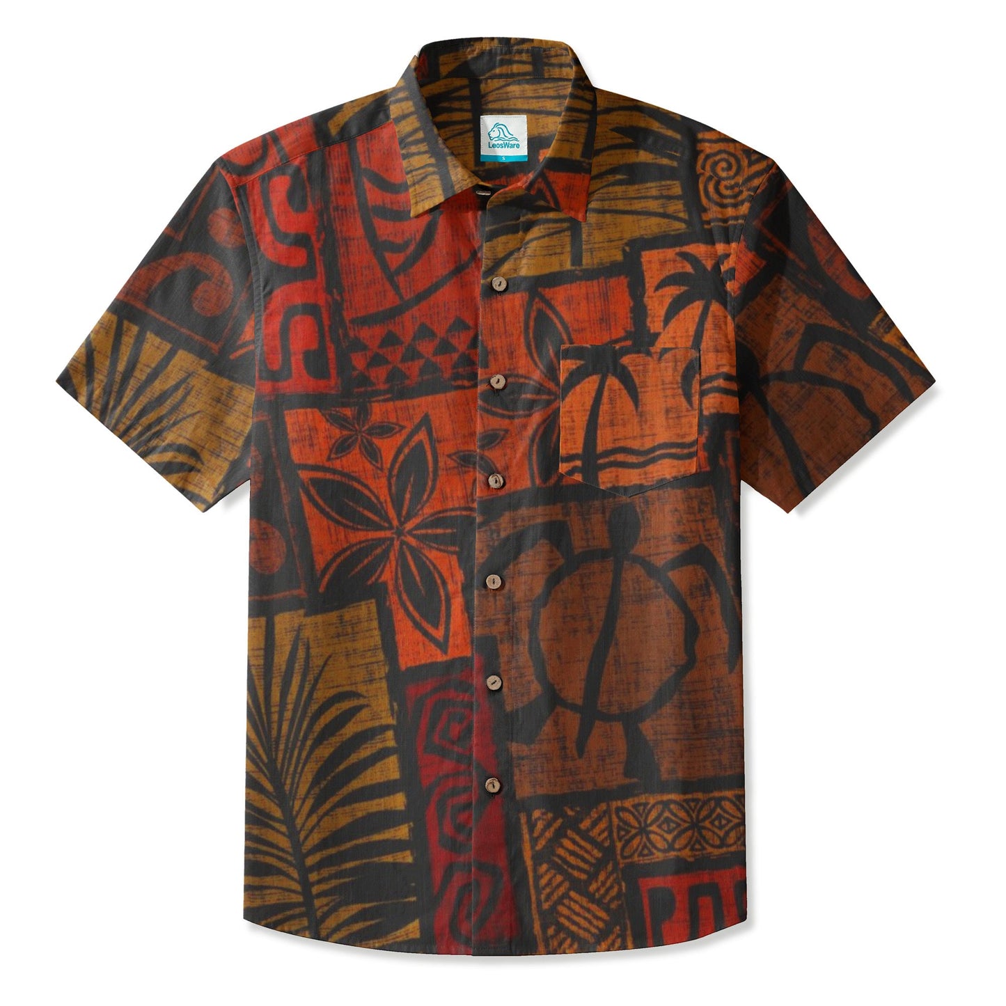 LeosWare® Men's Hawaiian Shirt Short Sleeve Button-upBreathable & Quick-Dry Aloha Tiki Mood(Royal Purple)