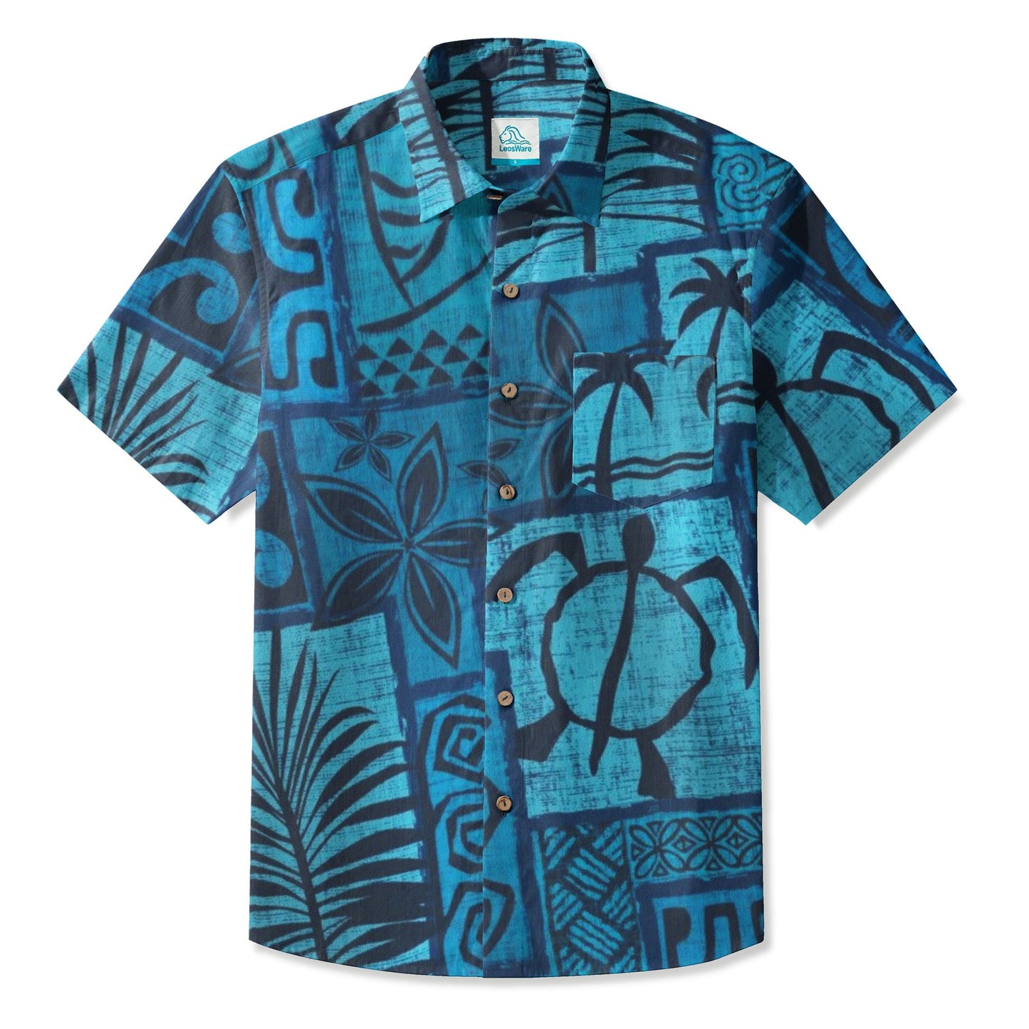 LeosWare® Men's Hawaiian Shirt Short Sleeve Button-up Breathable & Quick-Dry Aloha Tropical Tiki Mood(Sunset Orange)