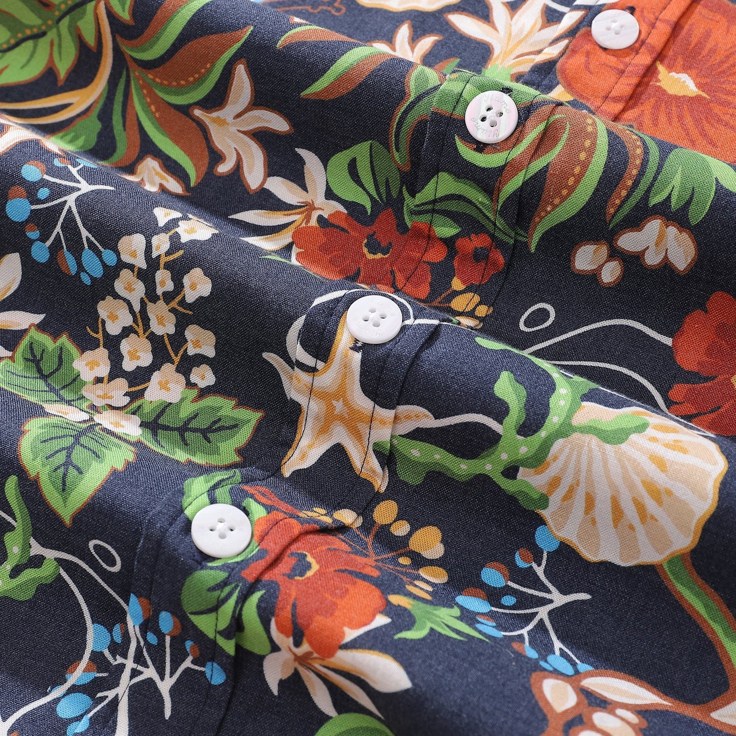 Men's Hawaiian Shirt Treasure Garden Print 1940s Vintage Short Sleeve Aloha Shirt