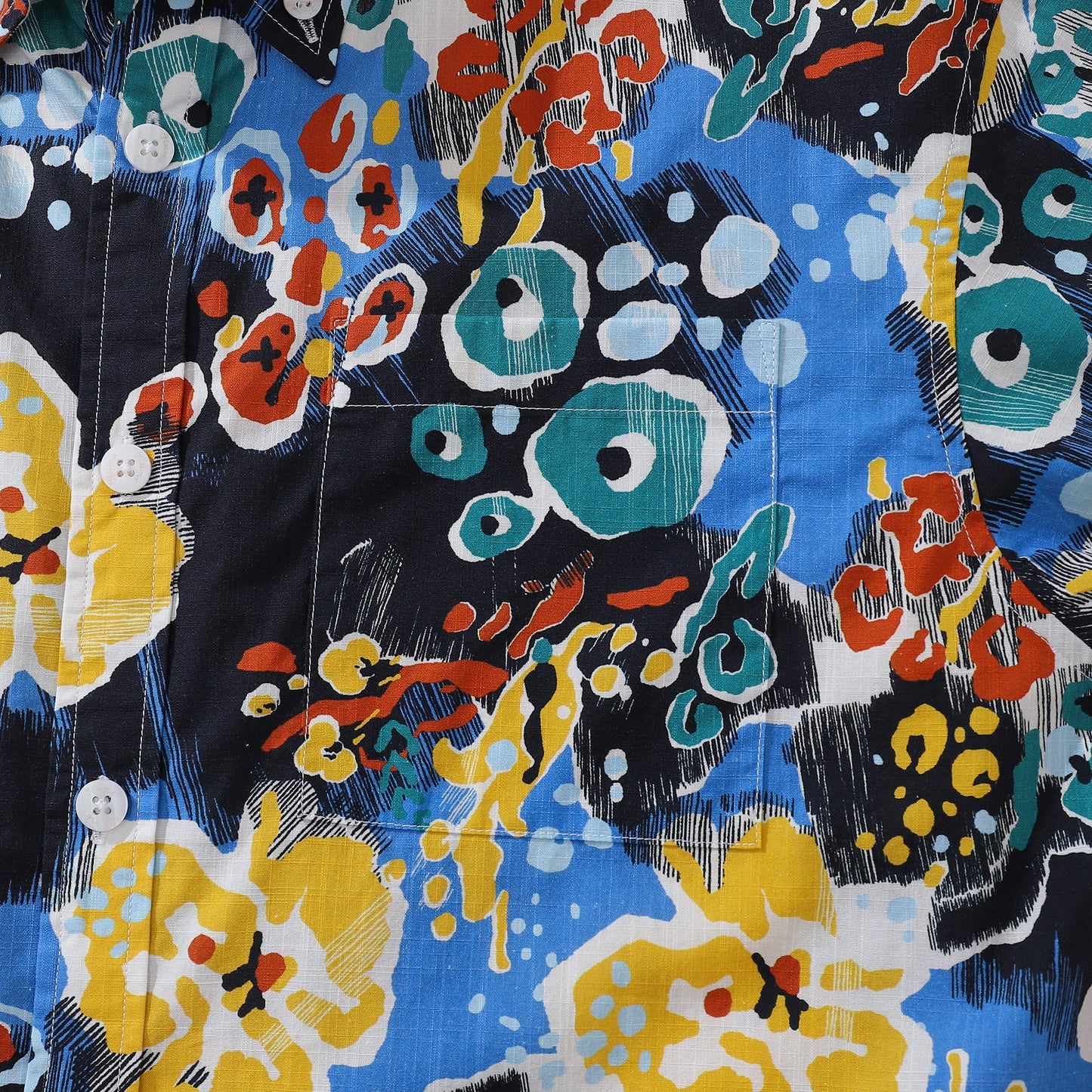 Men's Hawaiian Shirt Blue Coral Reef Print Cotton Button-down Short Sleeve Aloha Shirt