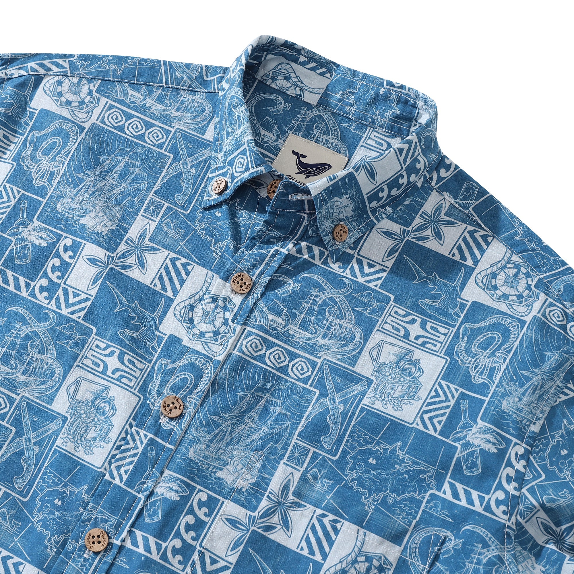 Men's Hawaiian Shirt Pirate's Adventure Cotton Button-down Long Sleeve Aloha Shirt