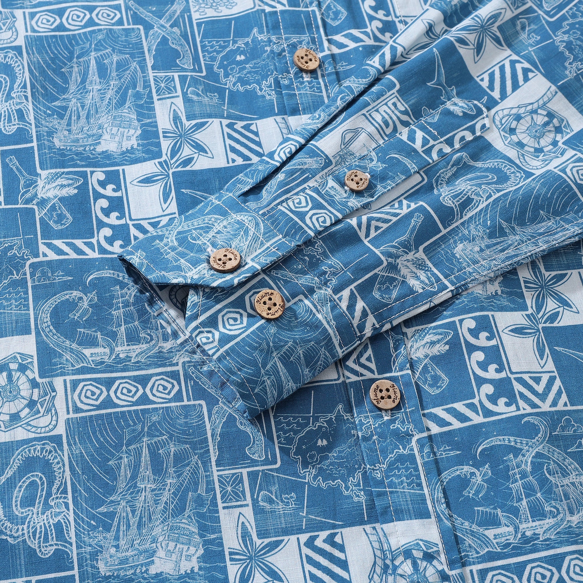 Men's Hawaiian Shirt Pirate's Adventure Cotton Button-down Long Sleeve Aloha Shirt