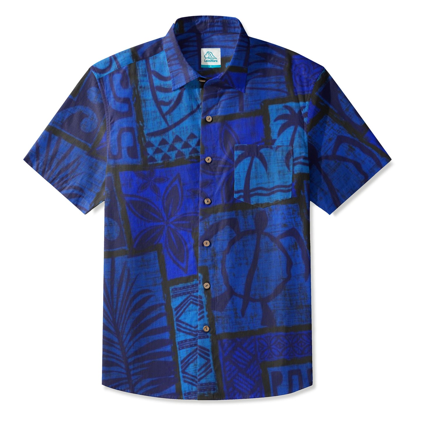 LeosWare® Men's Hawaiian Shirt Short Sleeve Button-up Breathable & Quick-Dry Aloha Tiki Mood(Mint Green)