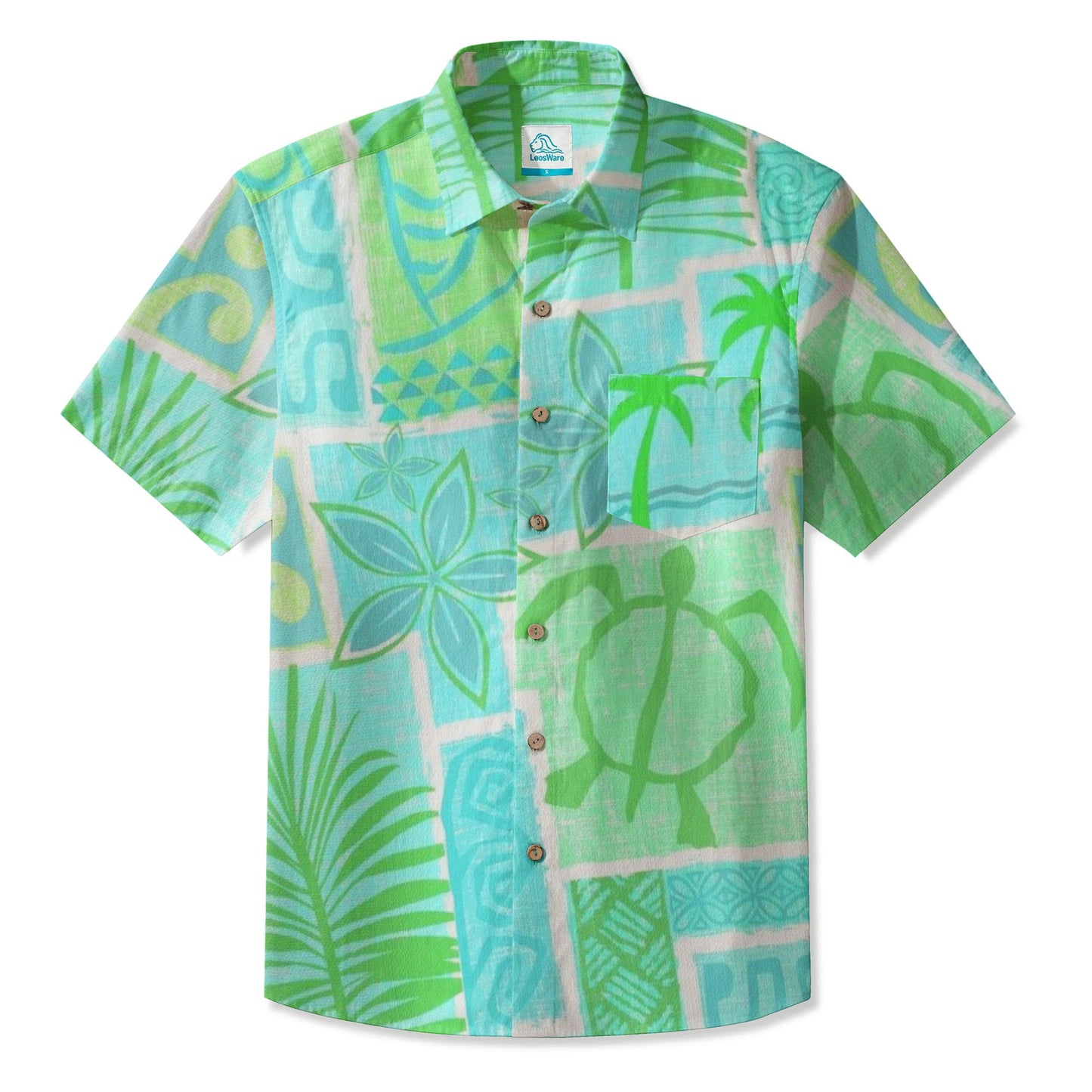 LeosWare® Men's Hawaiian Shirt Short Sleeve Button-up Breathable & Quick-Dry Aloha Tiki Mood(Midnight Blue)