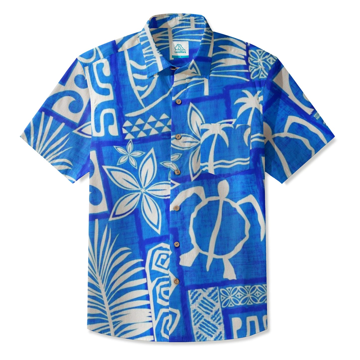 LeosWare® Men's Hawaiian Shirt Short Sleeve Button-upBreathable & Quick-Dry Aloha Tiki Mood(Royal Purple)