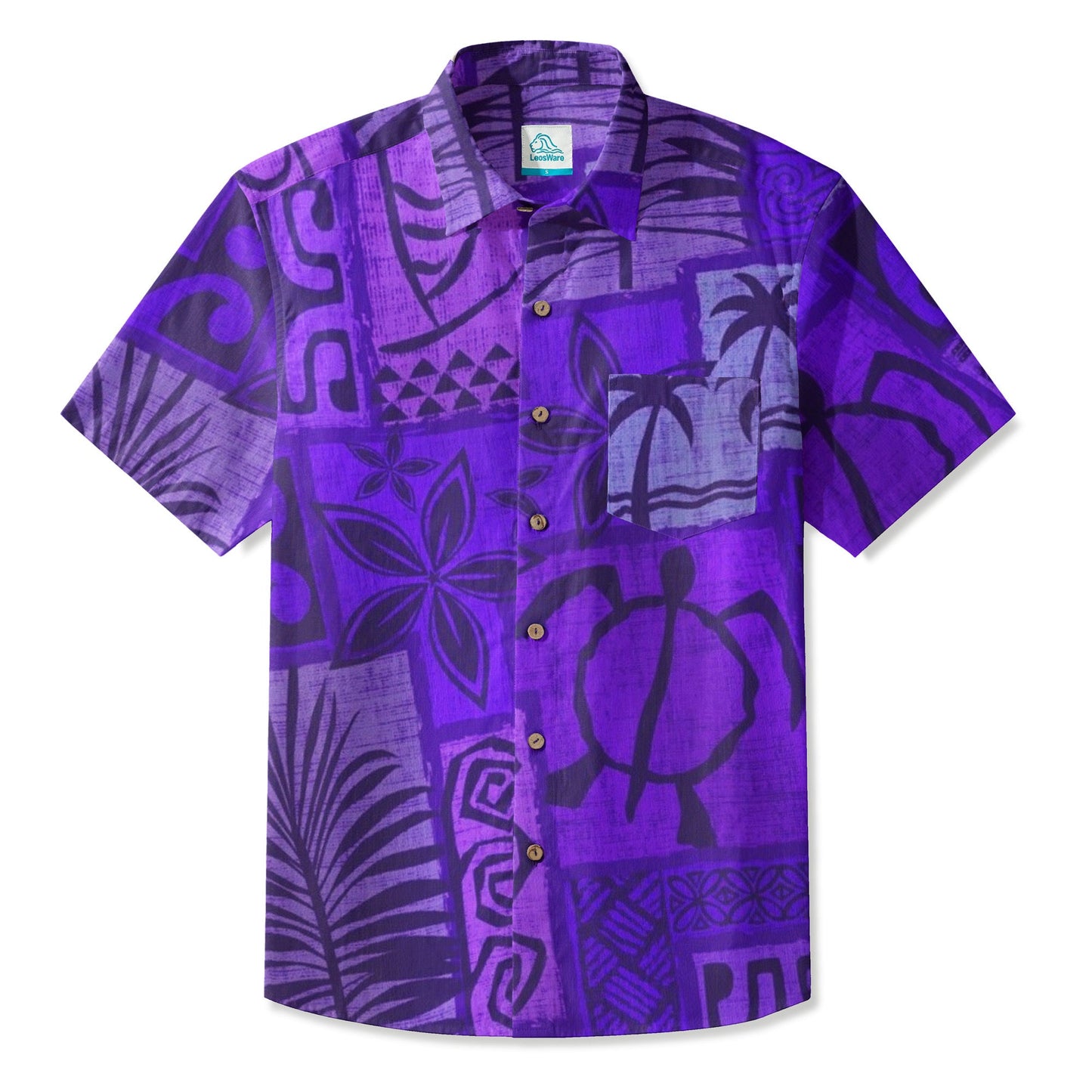 LeosWare® Men's Hawaiian Shirt Short Sleeve Button-up Breathable & Quick-Dry Aloha Tiki Mood(island Blue)