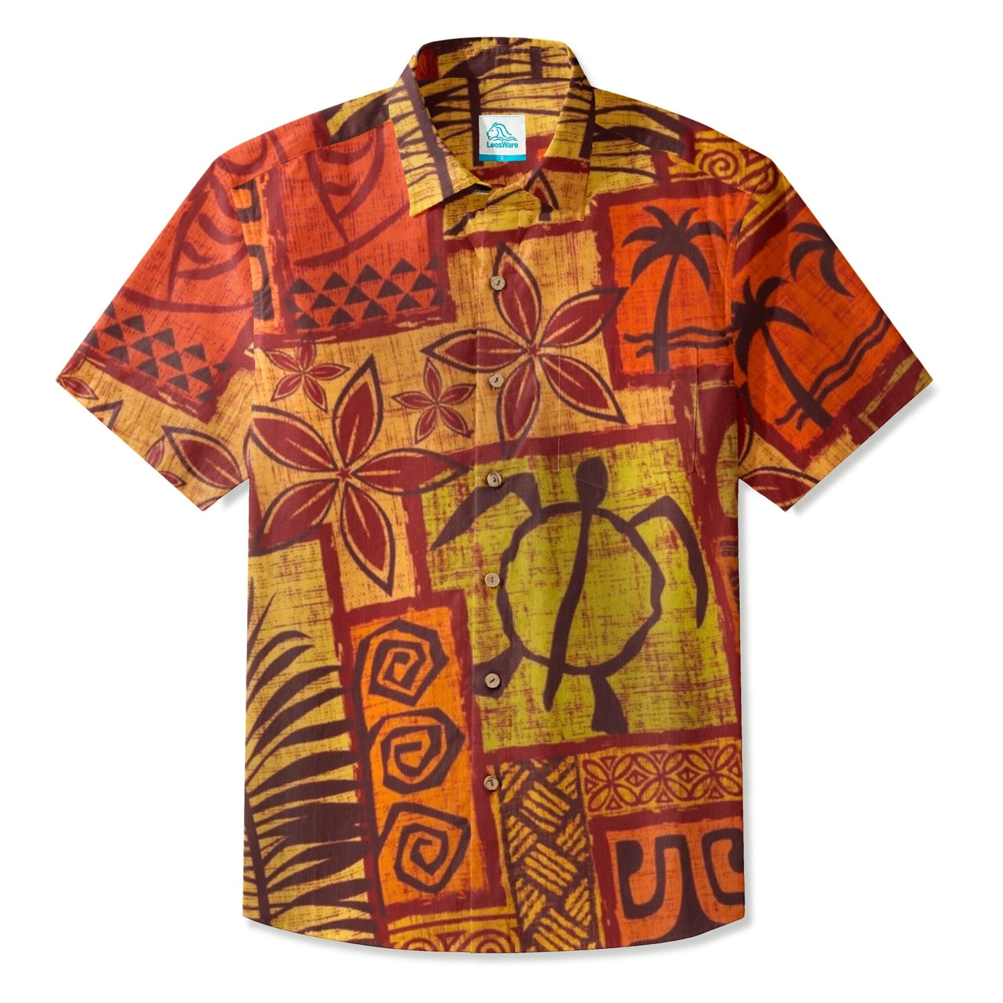 LeosWare® Men's Hawaiian Shirt Short Sleeve Button-up Breathable & Quick-Dry Aloha Tiki Mood(Mint Green)