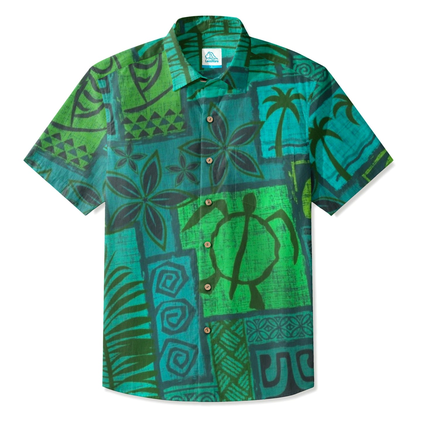 LeosWare® Men's Hawaiian Shirt Short Sleeve Button-up Breathable & Quick-Dry Aloha Tiki Mood(Burnt Orange)