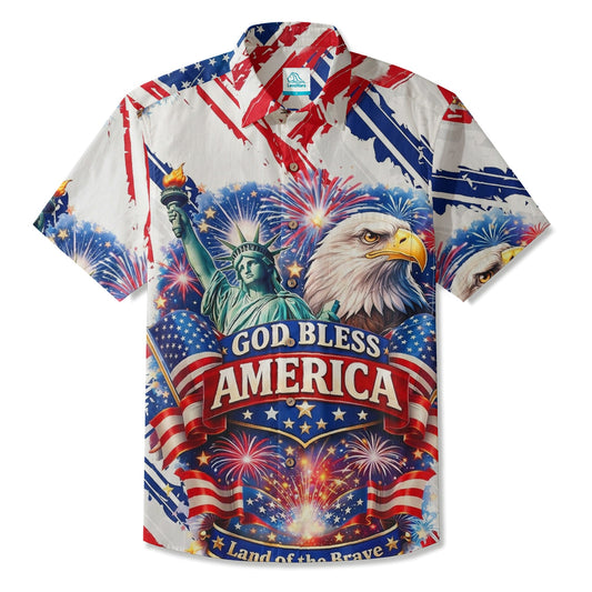 LeosWare® Men's Hawaiian Shirt Short Sleeve Button-up Breathable & Quick-Dry Aloha American Flag Eagle