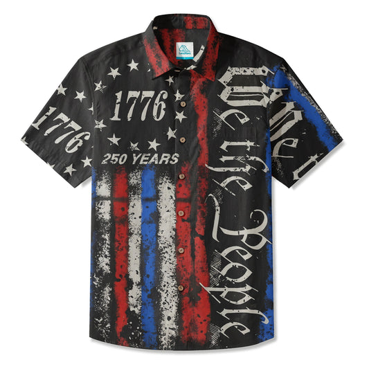 LeosWare® Men's Hawaiian Shirt Short Sleeve Button-up Breathable & Quick-Dry Aloha 250th Anniversary Celebration Of U.s. Independence Day