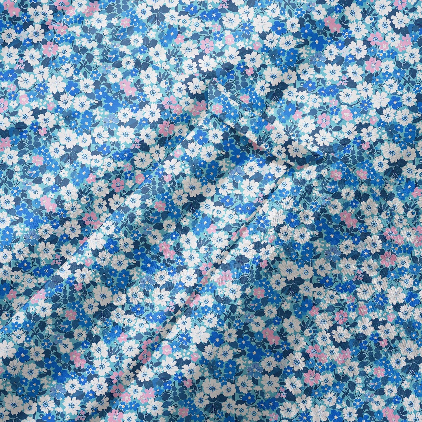 LeosWare® Flower Men's Hawaiian Shirt Short Sleeve Button-up 100% Cotton Blue Aloha Blue Sea Flower Trail