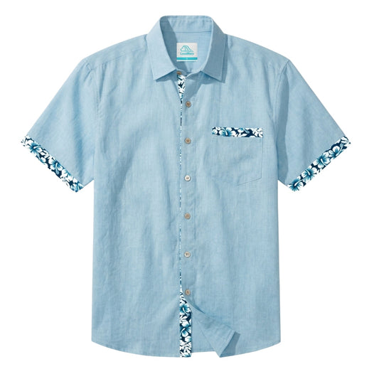 LeosWare® Men's Hawaiian Shirt Short Sleeve Button-up Breathable & Quick-Dry Aloha Floral Accents On Solid Color