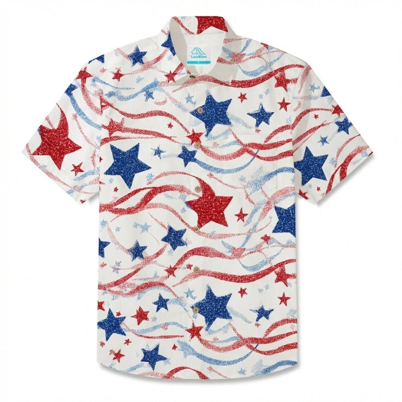 LeosWare® Men's Hawaiian Shirt Short Sleeve Button-up Breathable & Quick-Dry Aloha 250 Years Of American Independence Flag