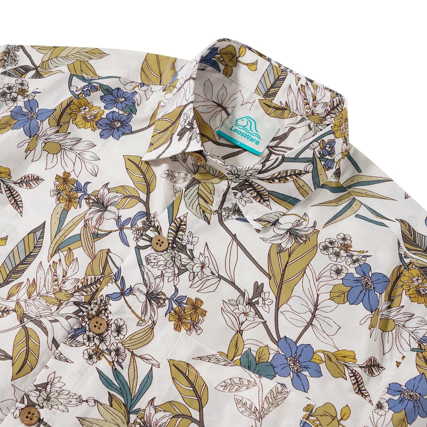 LeosWare® Men's Hawaiian Shirt Short Sleeve Button-up 100% Cotton Aloha Vintage Floral Branches And Leaves