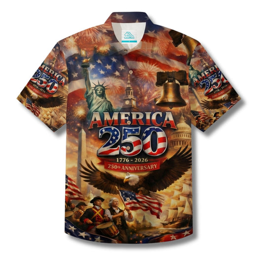 LeosWare® Men's Hawaiian Shirt Short Sleeve Button-up Breathable & Quick-Dry Aloha 250th Anniversary Celebration Of Us Independence Day