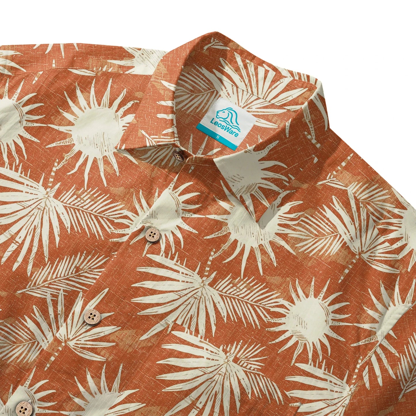 LeosWare® Men's Hawaiian Shirt Short Sleeve Button-up 100% Cotton Orange Aloha Orange Brown Coconut Shadow