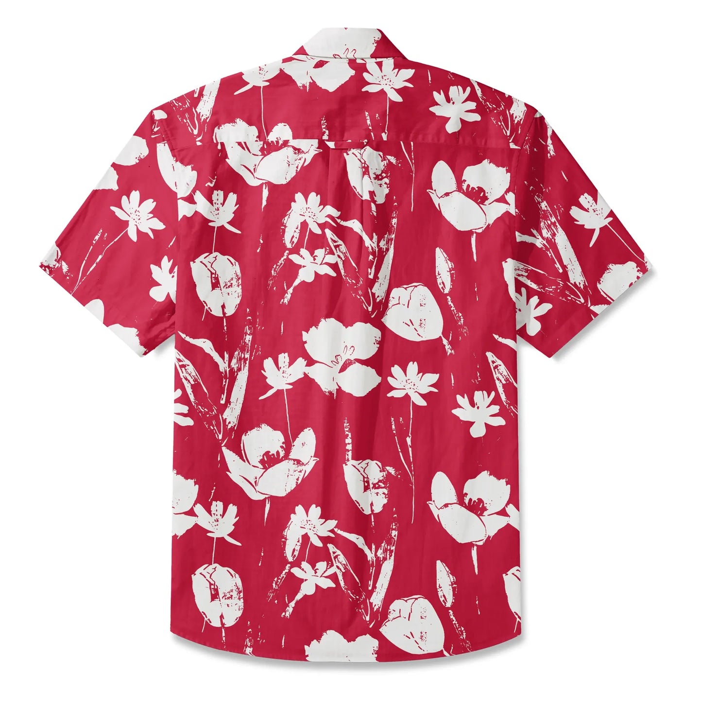 LeosWare® Flower Men's Hawaiian Shirt Short Sleeve Button-up 100% Cotton Red Aloha Red Earth Aroma