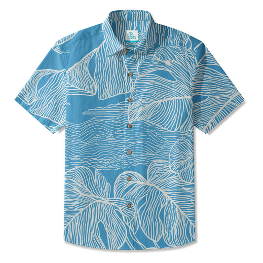LeosWare® Men's Hawaiian Shirt Short Sleeve Button-up Breathable & Quick-Dry Aloha Seafoam Botanicals